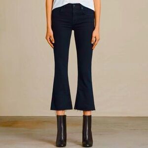 AllSaints 25 Heidi Cropped Flare Women’s Jeans Dark Indigo Blue Raw Hem Stretch